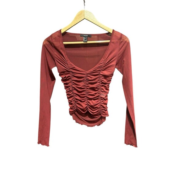 Vintage Forever 21 Sheer Longsleeved Rouched Top 90s Y2K Whimsy Fairy Size Small - Picture 2 of 6